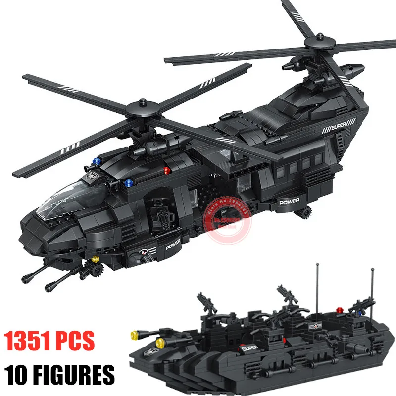 SWAT Team 1351PCS for City Police Building Blocks SWAT Police Soldier Transport Helicopter Kids Christmas Birthday Gift Toys