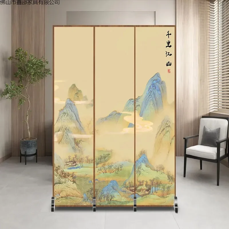 New Chinese Style Simple Modern Partition Entry Fabric Blocking Living Room Wooden Screen Entrance Decorative Mobile Seat