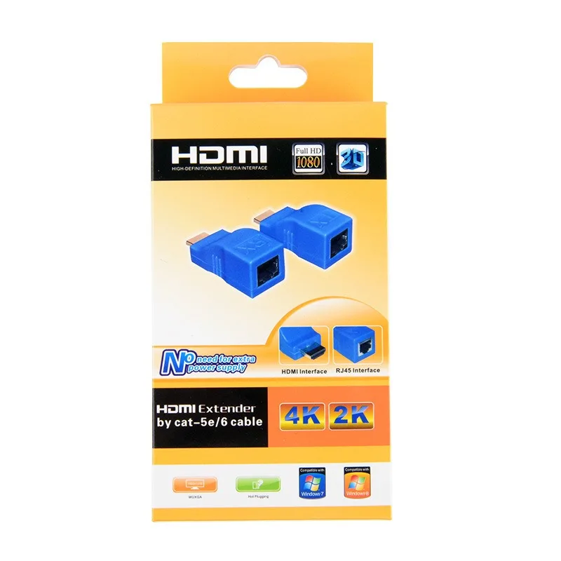 Extensor compatível com HDMI por Cat 5e, 6 cabos, 30m, Ethernet, transmissor, receptor para monitor de DVD, PC