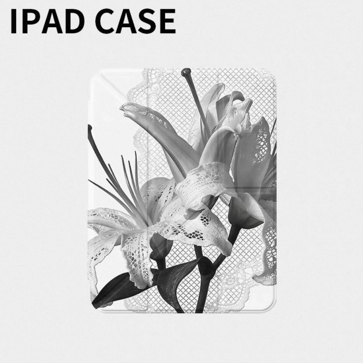 Grey Lily Flower Black New Tablet Case For iPad Pro 11 12.9in 13 M4 M5 Case 9.7 10.2 5/6th 7/8/9 11th Mini Air 3 4 5 6 7 Cover