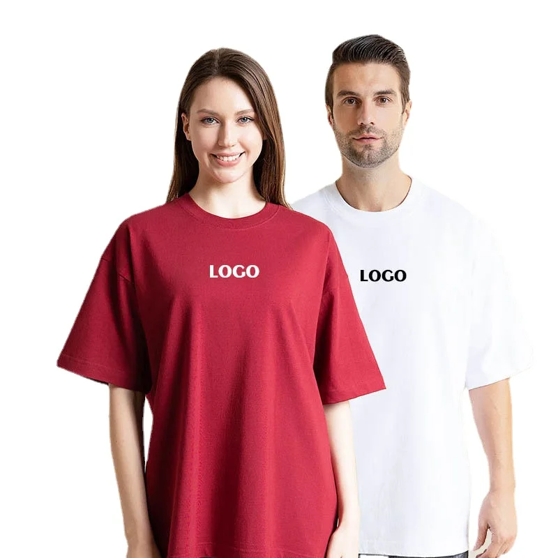 Custom LOGO men and women 300g heavy cotton short-sleeved T-shirt men and women with the same shirt.