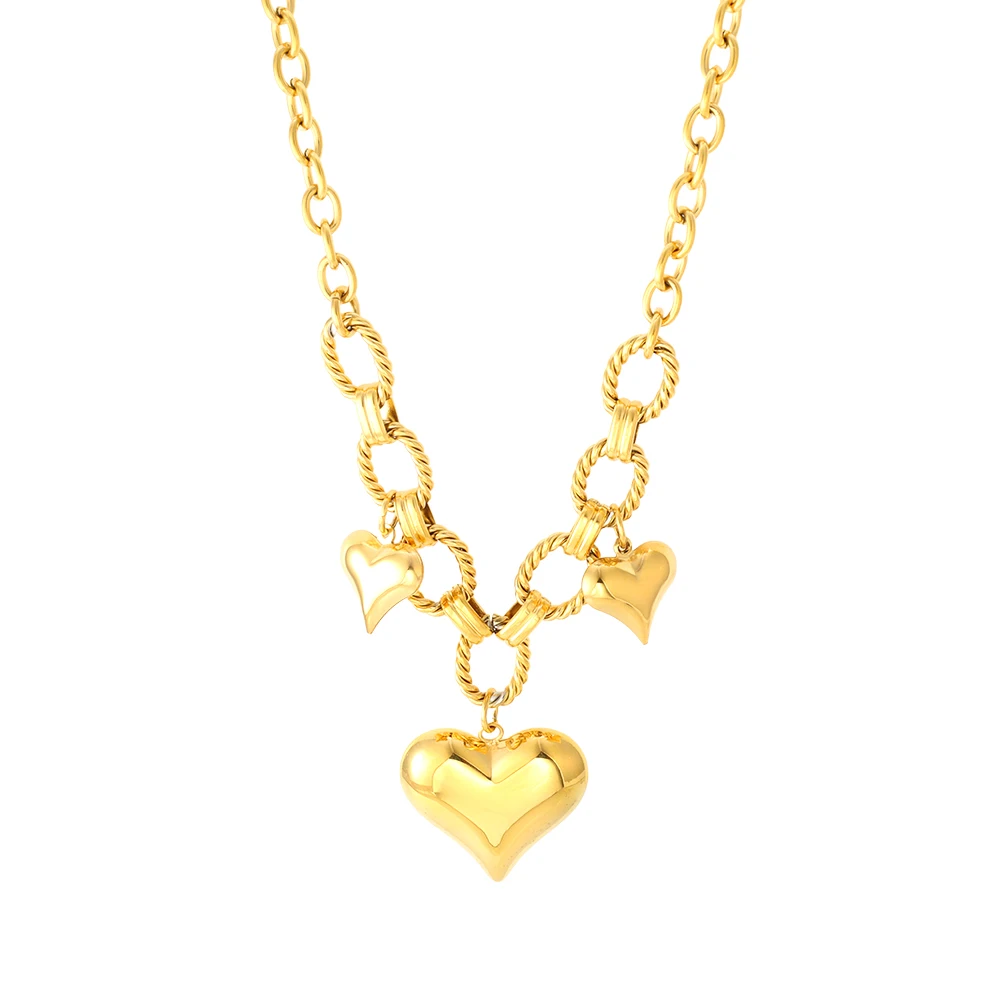 Smooth Stainless Steel Thick Heart-Shaped Pendant Necklace Gold Finish Waterproof High-Quality Jewelry Recommendation for Women