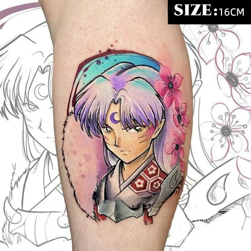 Cartoon Color Sesshoumaru Anime Inuyasha Temporary Tattoos Waterproof Fake Tattoo Sticker Body Art Transfer Tattoo