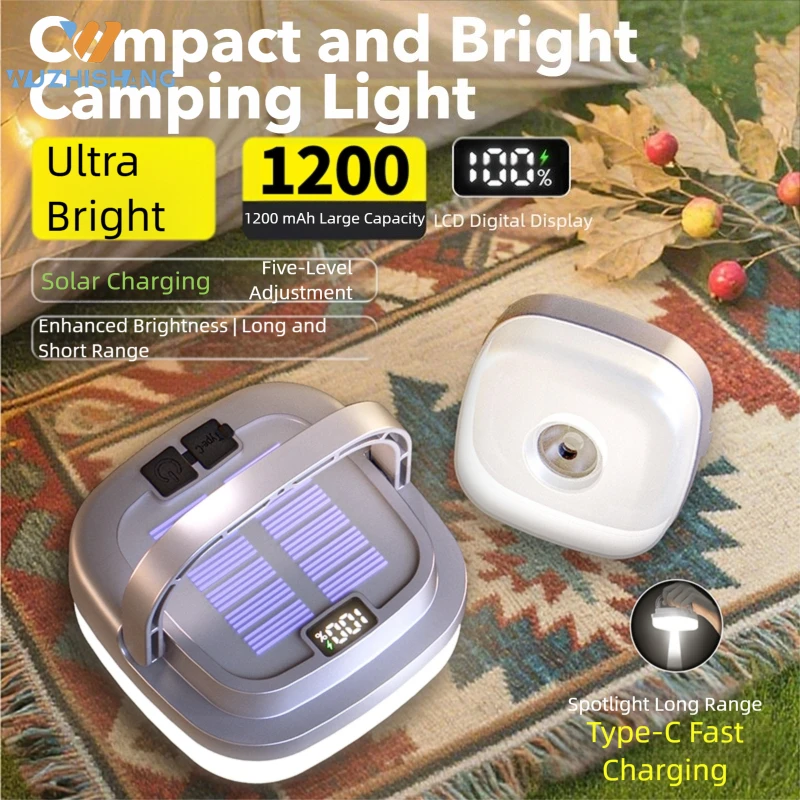 ไฟแคมป์ปิ้งพลังงานแสงอาทิตย์ 5 โหมด ซูมได้ ชาร์จเร็วแบบ Type C หน้าจอแสดงผลดิจิตอล ป้องกันการชาร์จเกิน 1000mAh สำหรับเต็นท์กลางแจ้งและสวน
