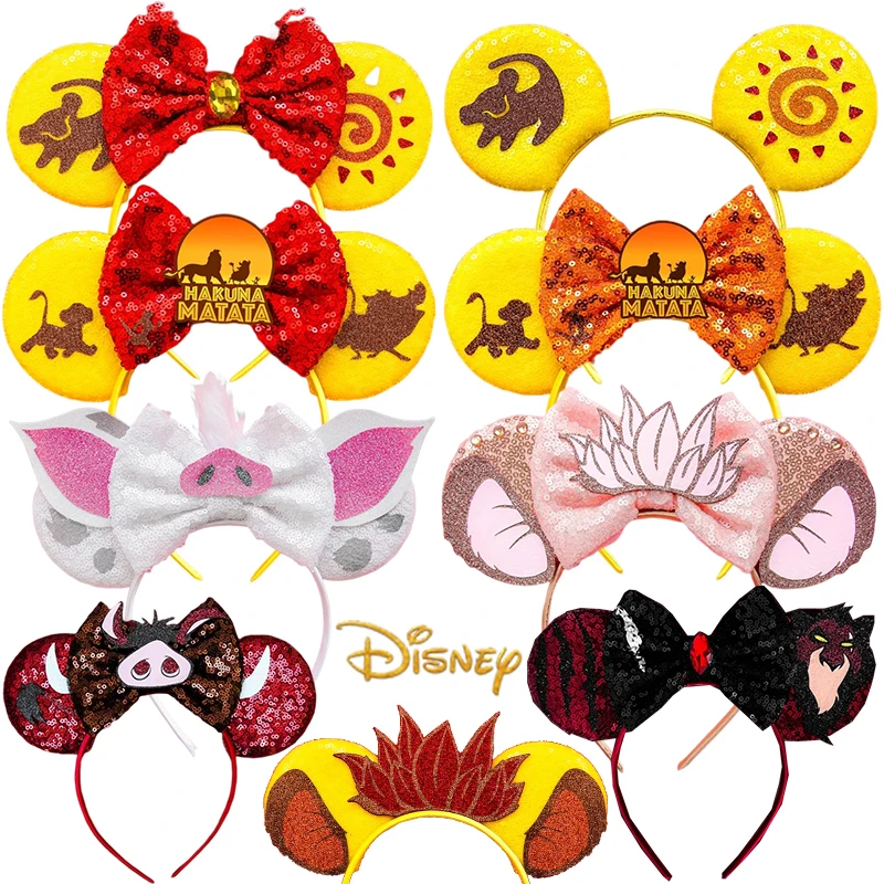 

The Lion King Mufasa Simba Ear Headband for Adults Disney Pumbaa Headbands Girls Kids Party Hairband Women Bows Hair Accessories