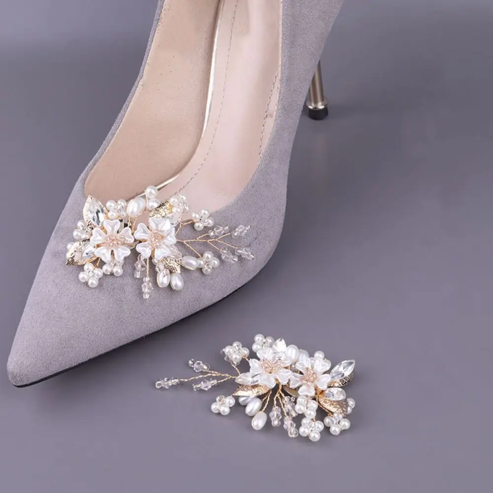 

1Pair Detachable Wedding Shoes Accessories Rhinestone Flower High Heels Shoe Buckle Pearl Beads Decoration DIY Shoes Charms