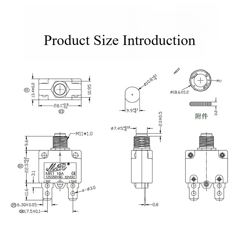 1Pcs Circuit Breaker+Waterproof CAP 3A,4A,5A,6A,7A,8A,10A,15A,18A,20A,25A,30A Thermal Switch Overload Protector Push Button