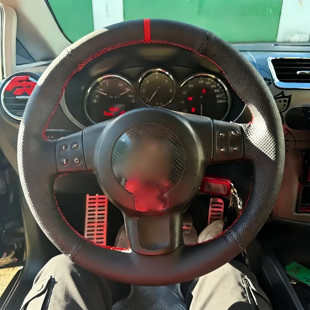Accesorios para coche, funda de volante cosida a mano en cuero artificial perforado para Seat Ibiza (6L) 2006-2008 y Seat Leon (Mk2) 2007