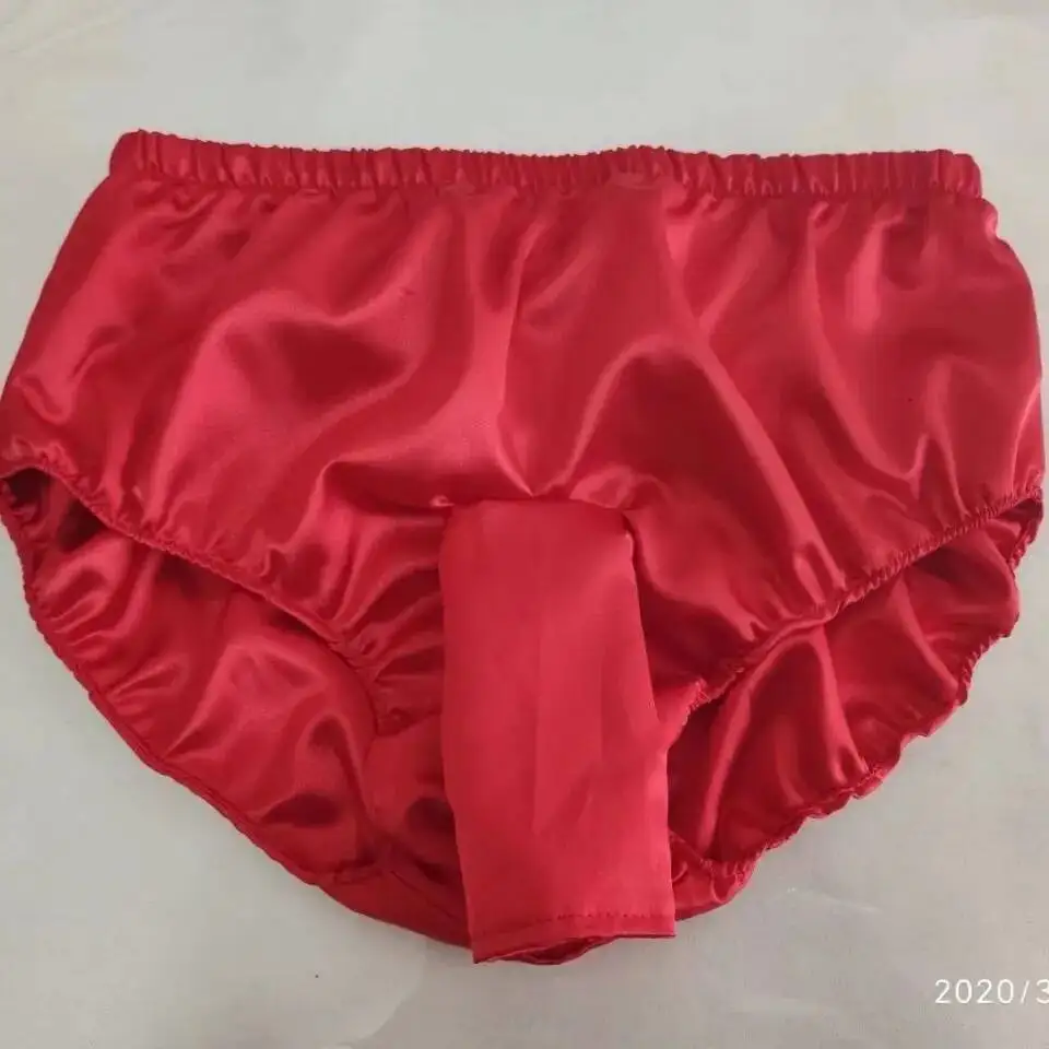 Men Glossy Ice Silk Satin Lingerie Panties Plus Size Underwear Sexy Medium Waist Briefs