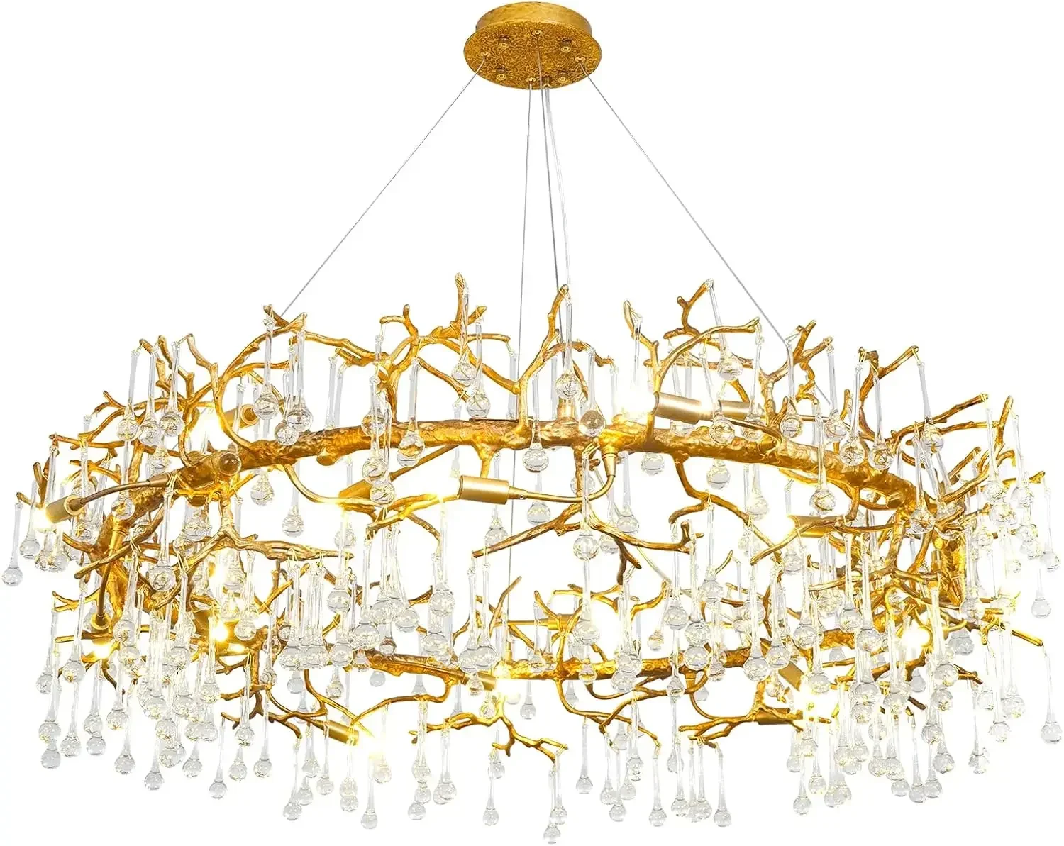 Chandelier Antique Bronze Gold Crystal Chandelier for Dining Room,Ceiling Pendant Light Fixture for Living Bedroom Hall