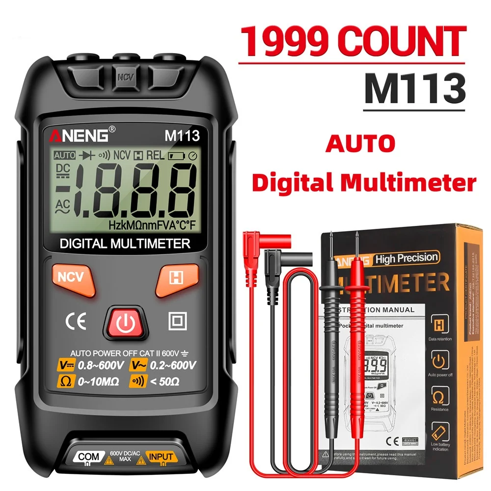 ANENG M113 Automatic Digital Multimeter AC/DC Voltage Meter 1999 Counts Multimetro Ohm Meter LCD Digit Voltage Current Tester