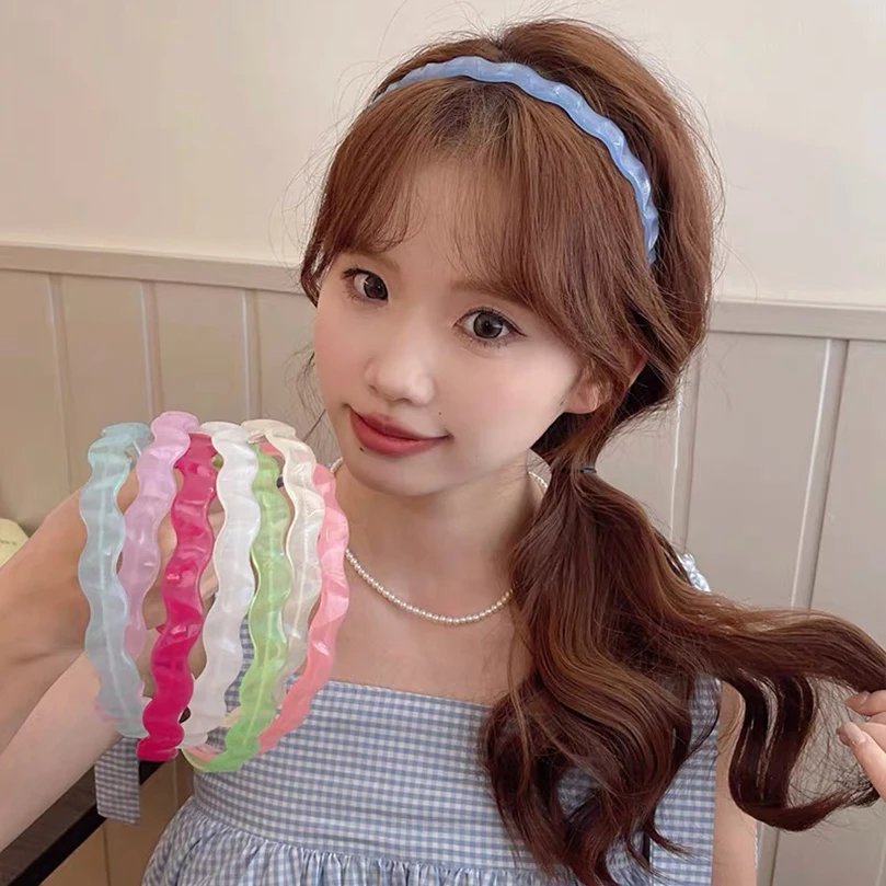 AWAYTR Korean Candy Colors Wave Hair Band Women Plastic Bezel Girls Hair Hoop Thin Edge Headband Hair Accessories New Hairband