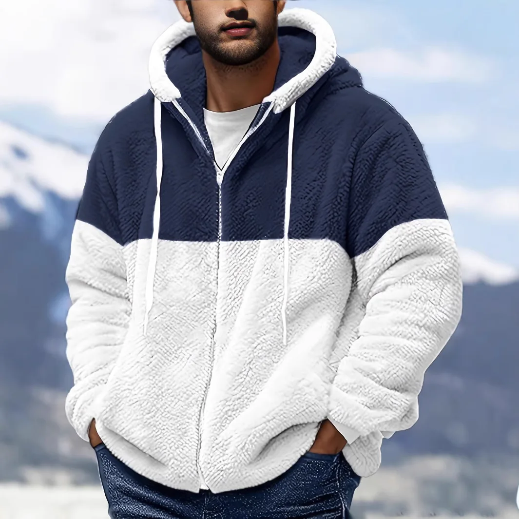 2024 New Men's Autumn and Winter Dual-Faced Fleece Insulated Jacket with Loose Fit and Fashionable Hooded Leisure Outerwear