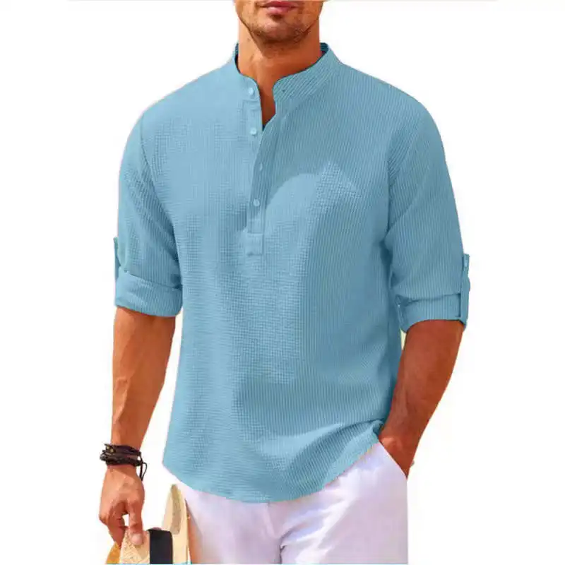 

Pure Color Stand Collar Long Sve irt Button up Men's Slim Fit Cotton Sun Protection Treaent oulder Relax Sle