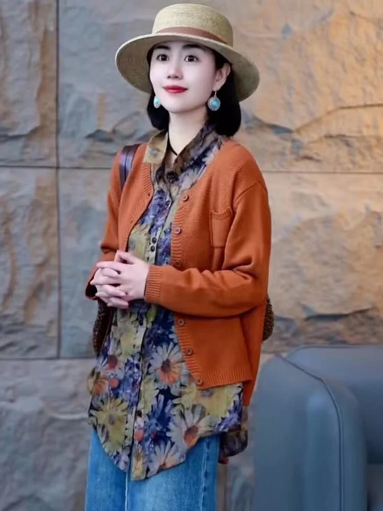 Lâche décontracté coton lin Long Sve mince imprimé irt femmes printemps automne grande taille confortable respirant Faionable