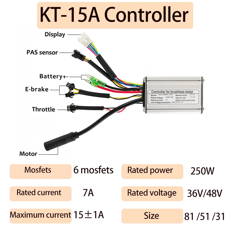 Electric Bike Controller KT 15A 17A 22A Controller with LCD3 Display 36V 48V Sinewave Controller for Ebike Accessories