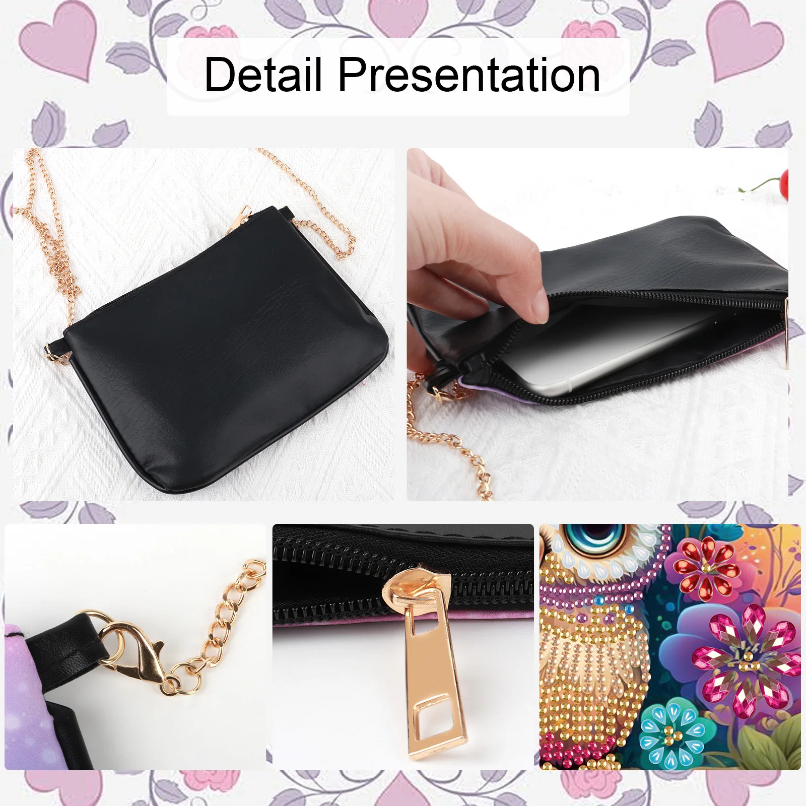 Colorful Owl Diamond Art Painting bag Kits for Adult with Chain Crossbody Bag ,Unique Shaped Diamond Craft Handmade Creative Gif view 5