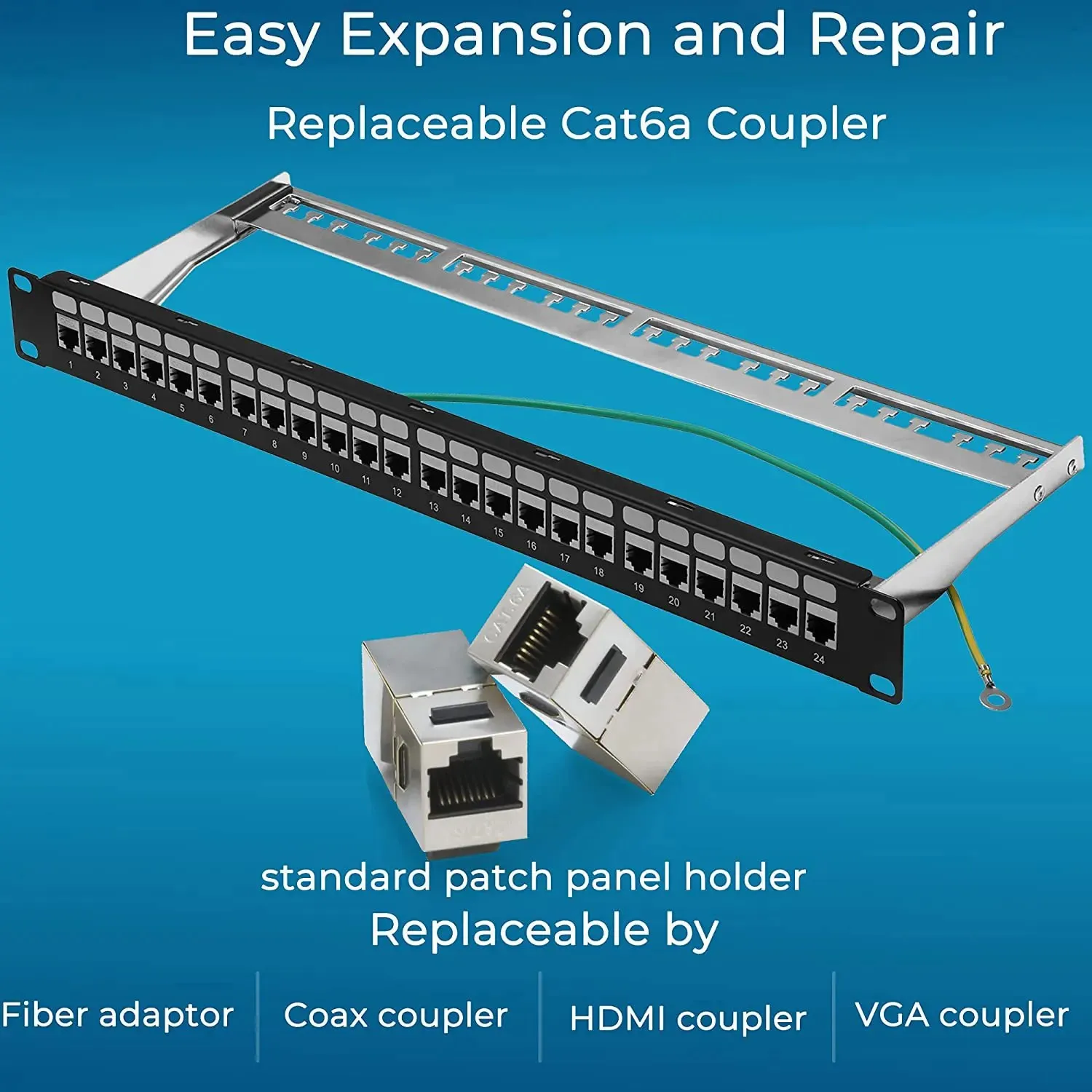 ZoeRax Patch Panel 24 Port Cat6A Cat7 with Keystone 10G Support, Keystone  Jack Coupler Patch Panel STP Shielded 19-Inch