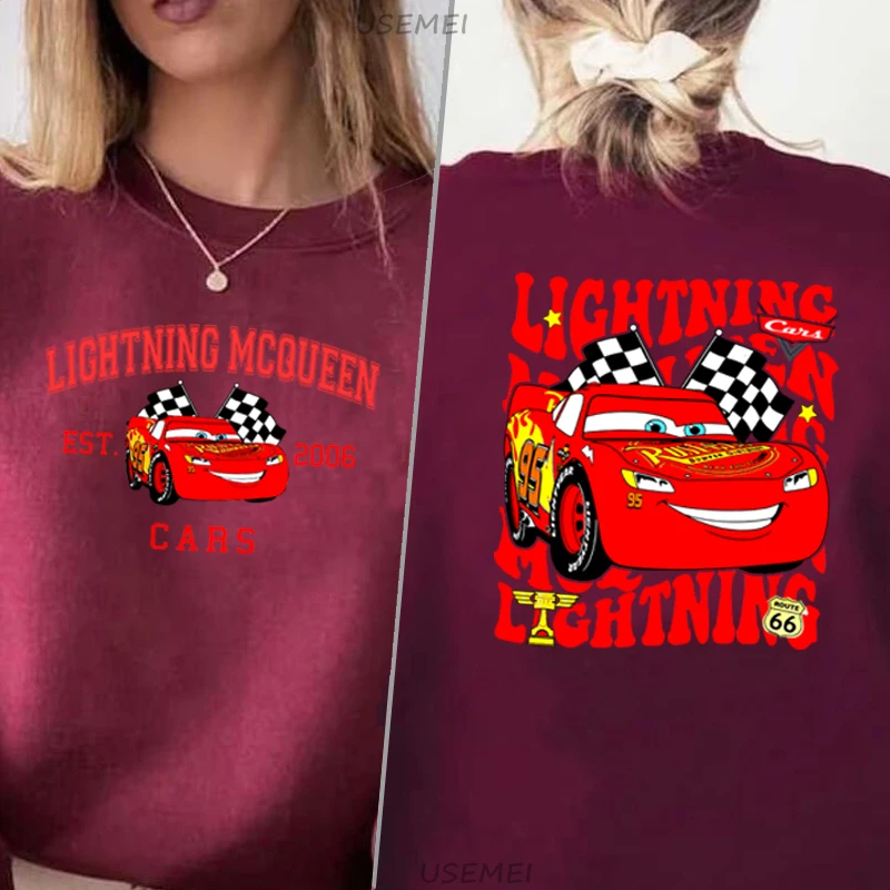 Lightning McQueen เสื้อสเวตเตอร์คอกลมแขนยาวมีฮู้ดแขนยาวลายกราฟฟิคฮาราจูกุตลกๆสำหรับผู้ชายผู้หญิง