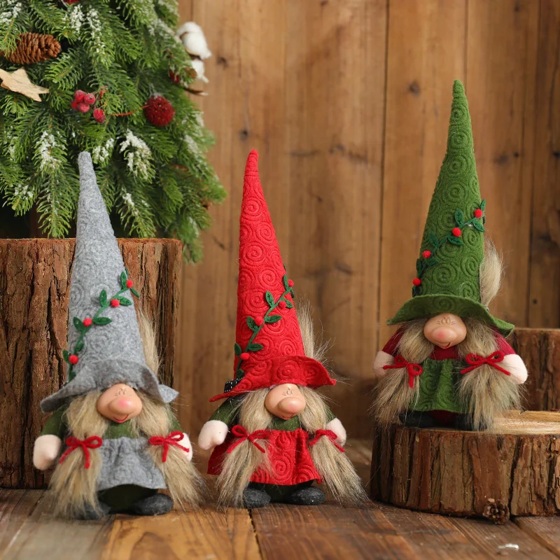 New Christmas Nose-faceless Doll  Santa Pointy Hat Dwarf Gnome Figure Sitting Ornaments