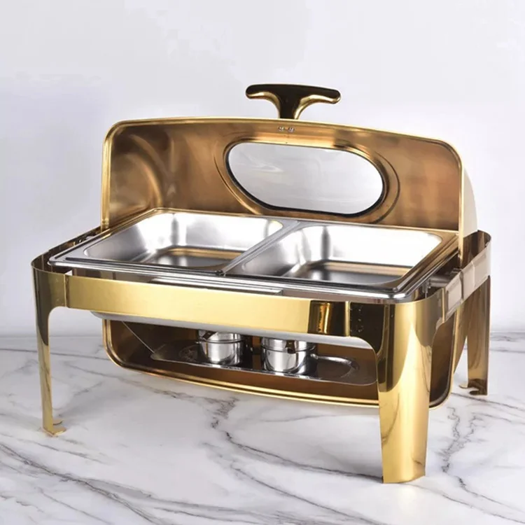 Rectangular 9 Litre Golden Chafing Dish with Glass Window