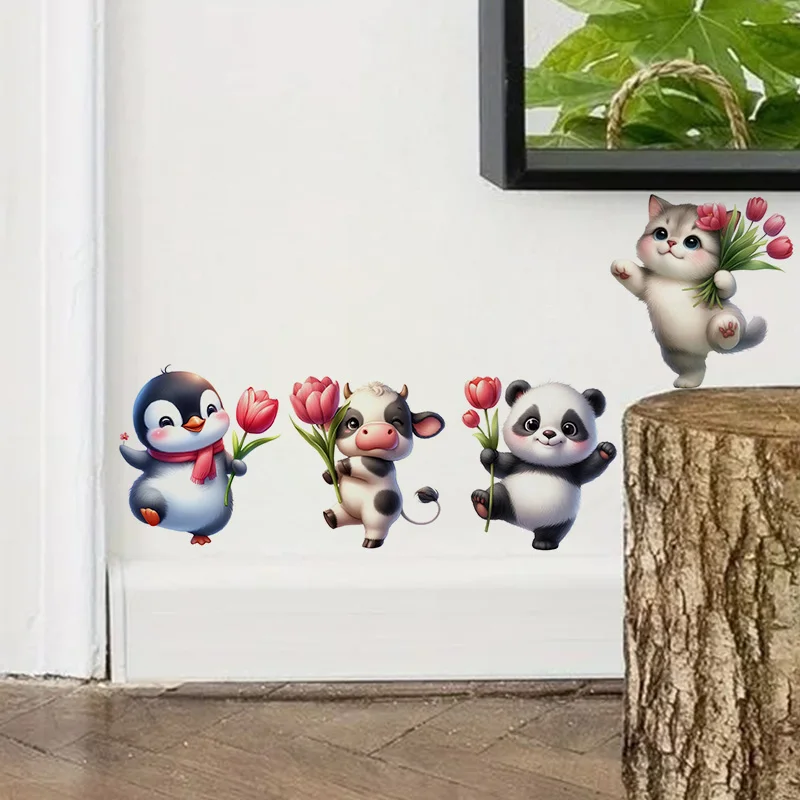 1pc Cute Animals and Tulips Sticker, Water-proof Home Wall Decal, Used for Wall, Bathroom, Cabinet, Door,Toilet, Car, Laptop