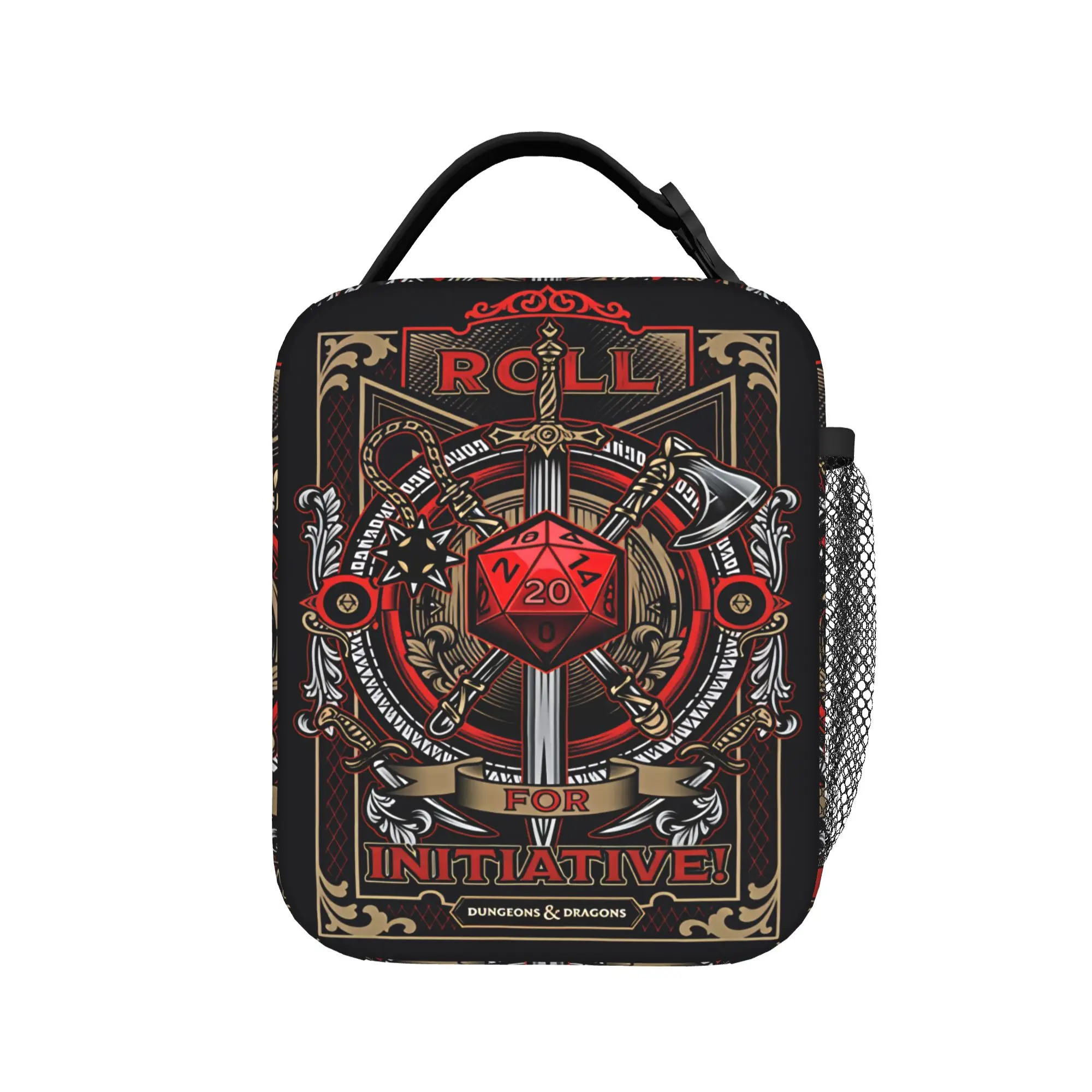 Medieval Dragon And D20 Dice Dnd Lunch Bag  Portable Lunch Box Girls School Custom Cooler Bag Funny Waterproof Tote Food Bags