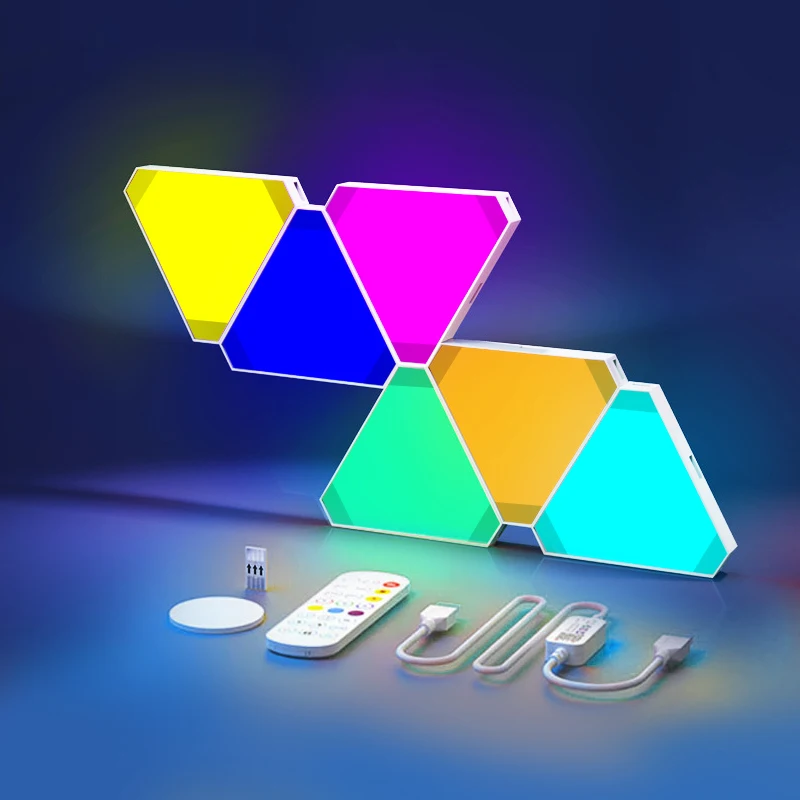 Smart Lights Panel LED Triangle Lights RGBIC Game Sync Voice Control WIFI Work with Google Alexa Lamp for Bedroom Wall Decor