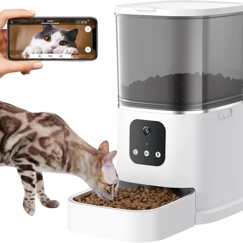 Automatic Cat Feeder  - HD Video with Night Vision, Food Treat Dispenser for Cat & Dog, 6L Automatic Cat Feeder