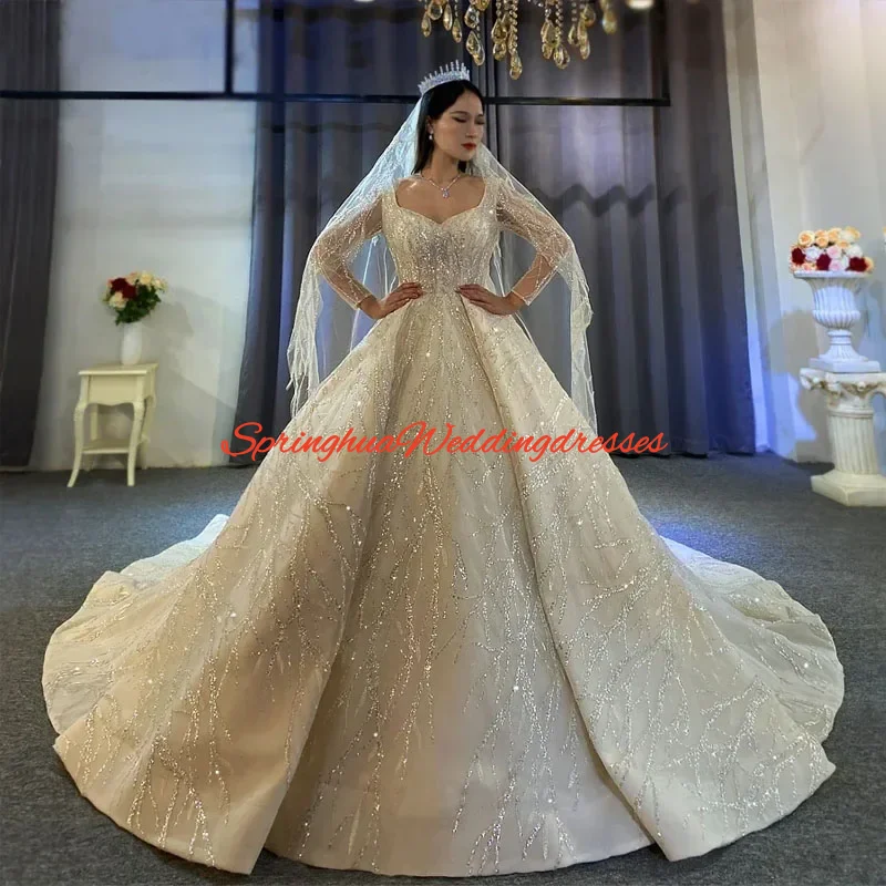 Customized Luxury wedding dresses For Formal Party Sleeveless Robes Lace Appliques bridal dress Vestidos De Novia