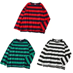 Women Fall Crewneck Long Sleeve T-Shirt Aesthetic Striped Oversized Blouse Top DropShip