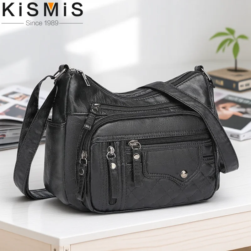 

Стильная женская сумка через плечо из искусственной кожи с регулируемым ремешком и несколькими карманами, мягкая сумка через плечо