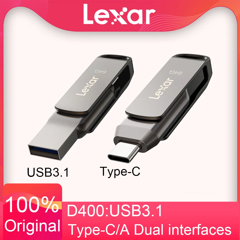 Оригинальный двухдисковый USB-накопитель Lexar JumpDrive D400 Type C/A для ПК, 32 ГБ, 64 ГБ, 128 ГБ, 256 ГБ.