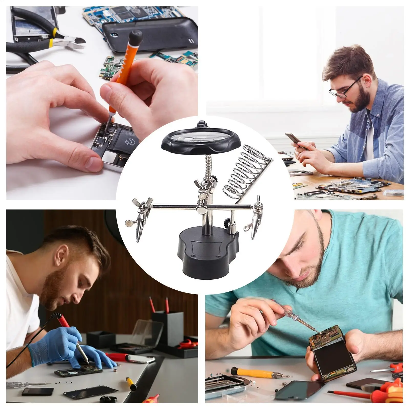 Helping Hands Magnifier Stand Adjustable Practice Tool With Led Light Alligator Clips For Practice Hand Component Testing