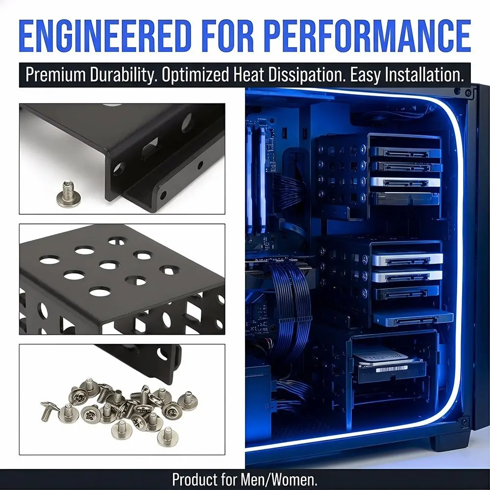 Aluminium Alloy 2.5in HDD Mounting Rack High Hardness Black Color Hard Drive Cage Hollow Design Mounting Adapter Server Rack