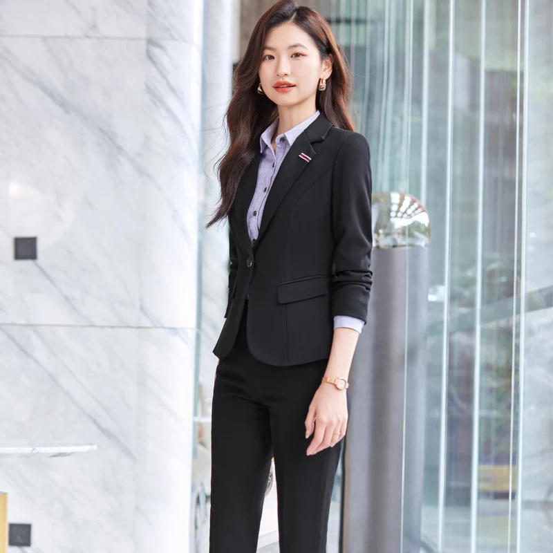 NAVIU 2023 New Autumn Winter Gray Suits Women Professional Business Formal High End Temperament Blazer And Pants Sets Work Wear