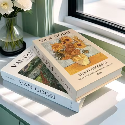Van Gogh Monet Fake Book Painting Decorative Books Storage Box Sunflower Water Lily Coffee Table Books Home Decor Shooting Props