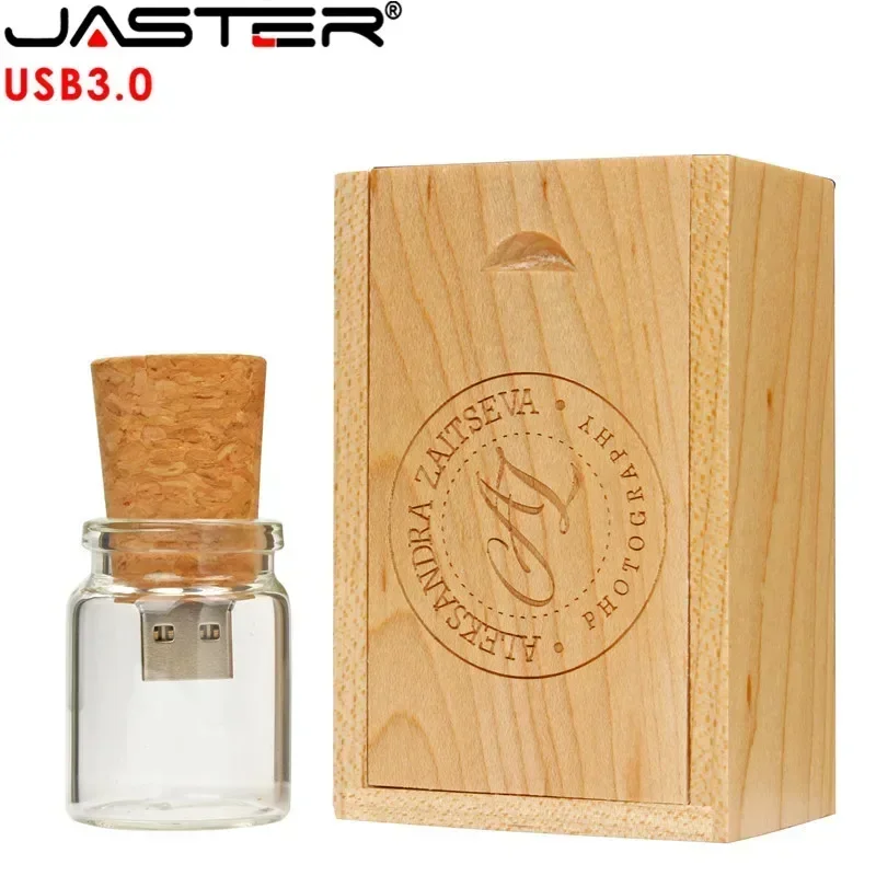 JASTER USB 3.0 Стеклянная бутылка-драйвер с пробковым USB-накопителем Стеклянная бутылка-накопитель 4 ГБ 8 ГБ 16 ГБ 32 ГБ 64 ГБ Пользовательский логотип