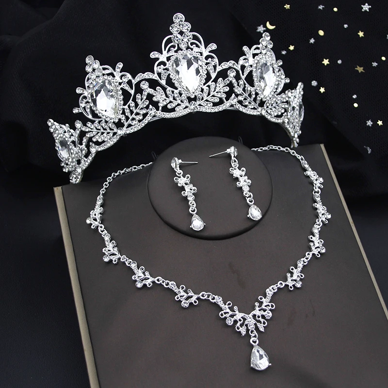 Quality Bride Crown Sets for Women Tiaras Necklace Earrings Set Wedding Dress Bridal Costume Jewelry Sets Accessories