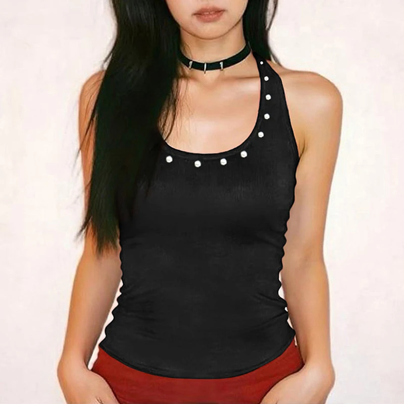 

OMSJ Simple Sexy U Collar Halter Sleeveless Skinny Trend Personalized Vest Summer Out Door Casual Hottie Y2K Camisole Streetwear