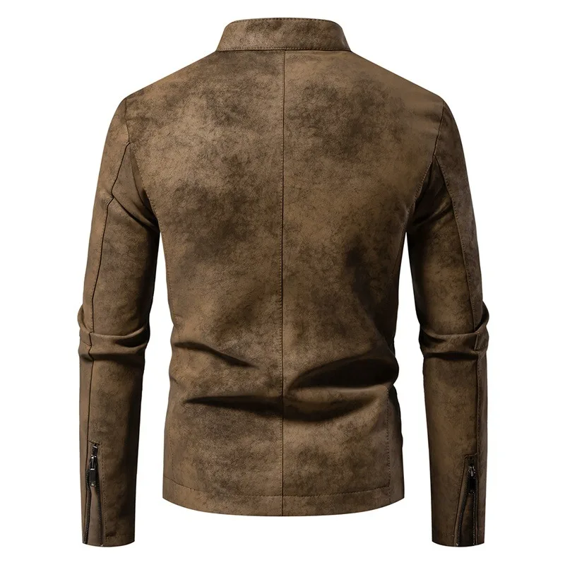 سترة جلدية أمريكية جديدة ذات ملمس راقي، صبغ ريترو غير لامع، سترة جلدية رائعة للدراجات النارية #3