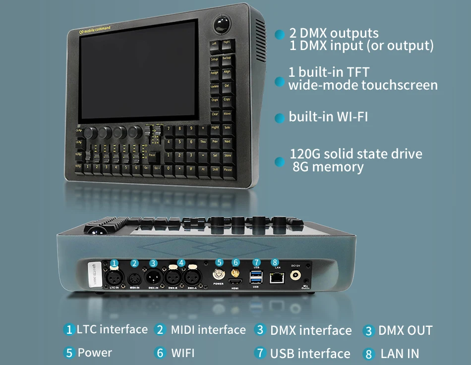 aicpose Q0 Mobile Wing Controller für Bühnenbeleuchtung DMX-Konsole A2 Version mit Akku-Tragetasche DJ Disco Lichtsteuergerät – Detail 6
