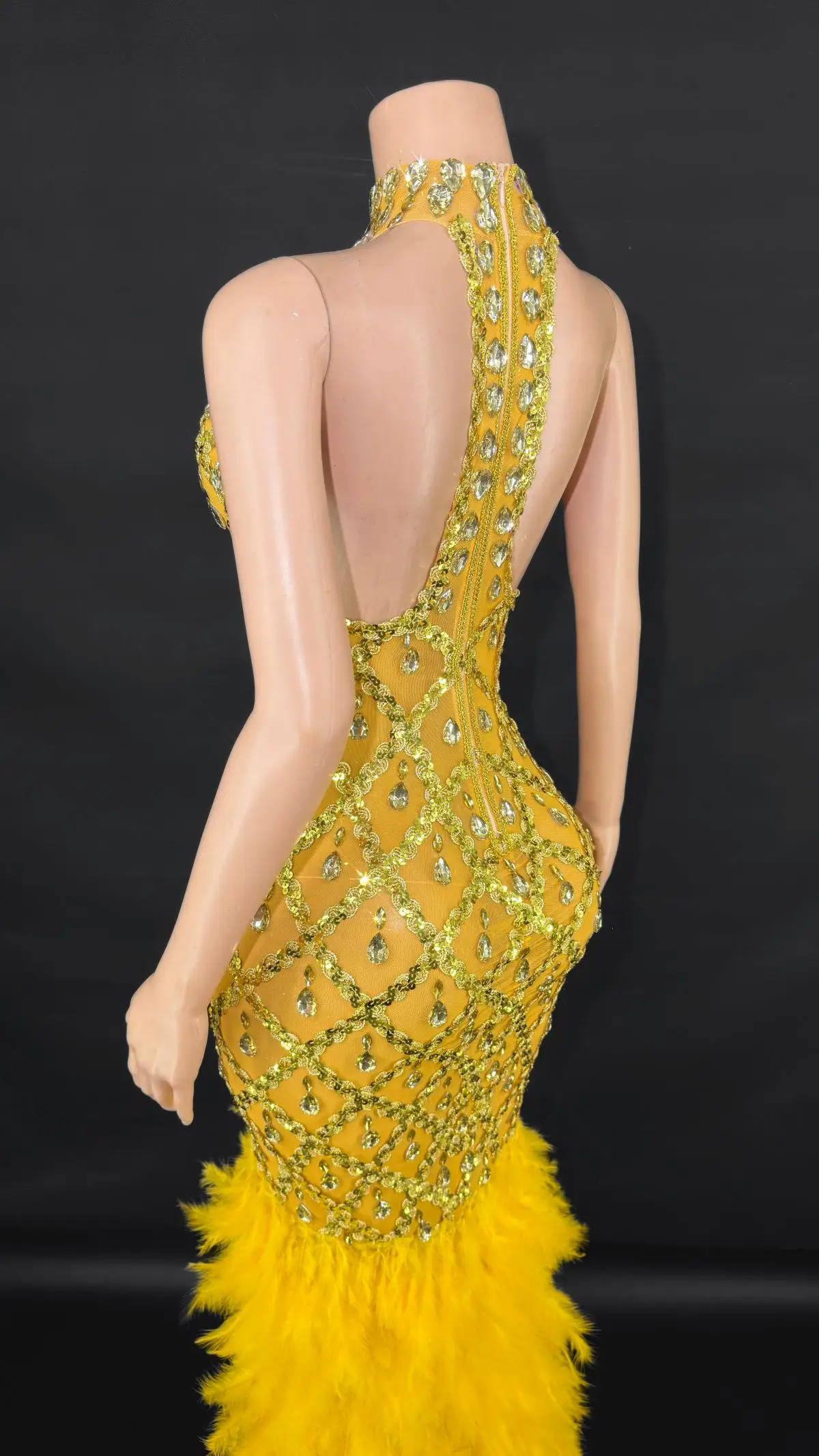 

ZD Luxury Long Sleeveless Dress Rhinestones Pearl Diamond Inlay Summer Performance Dress Night Club Bar Back Split Elegant