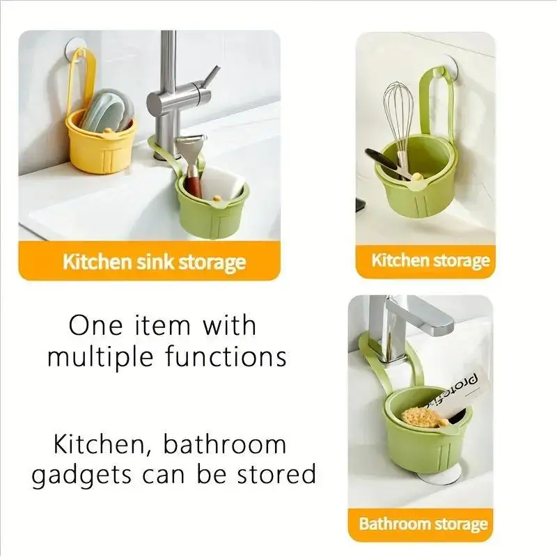 Kitchen Waste Collector Sink Drain Basket Faucet Hanging Filter Bag Adjustable Automatic Dumping Basket Sink Sponge Rack