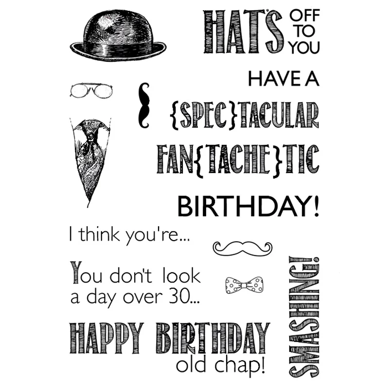 Old Chap Birthday Clear Stamps Mustaches Bowties Spectacles and a Hat Sentiments Stamps for DIY Scrapbooking Craft Making 33