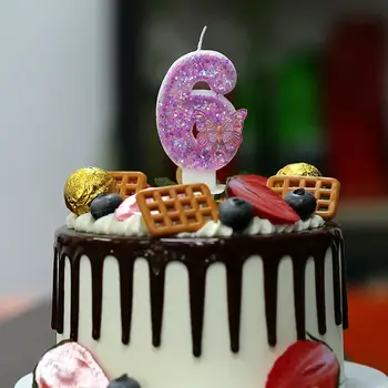 0-9數位生日蠟燭 粉紅蝴蝶閃光趣味蛋糕蠟燭 婚禮蛋糕裝飾 兒童女孩禮物蠟燭 10 最佳銷售 蝴蝶蠟燭 - №4