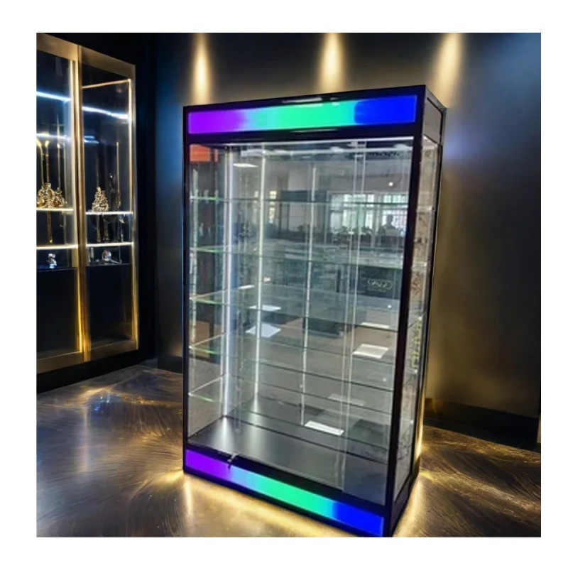 

Custom. Smoke Shop display cabinet retail shops display aluminum glass display showcase with flash LED li