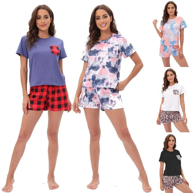 

Pajamas Women's Suit European and American Style Home Wear Short Sleeve Shorts Two-piece Set