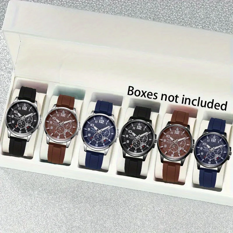 6pcs - Casual Fashion Business Silicone Scale Calendar Men's Youth Quartz Watch Men's Watch Set Student Quartz Watch