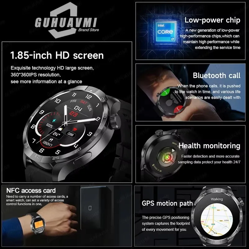 For Huawei Xiaomi New 1.85-inch Ultra HD Bluetooth Call Smart Watch Men Sport Fitness Track Heart Rate Monitor NFC Smart watch